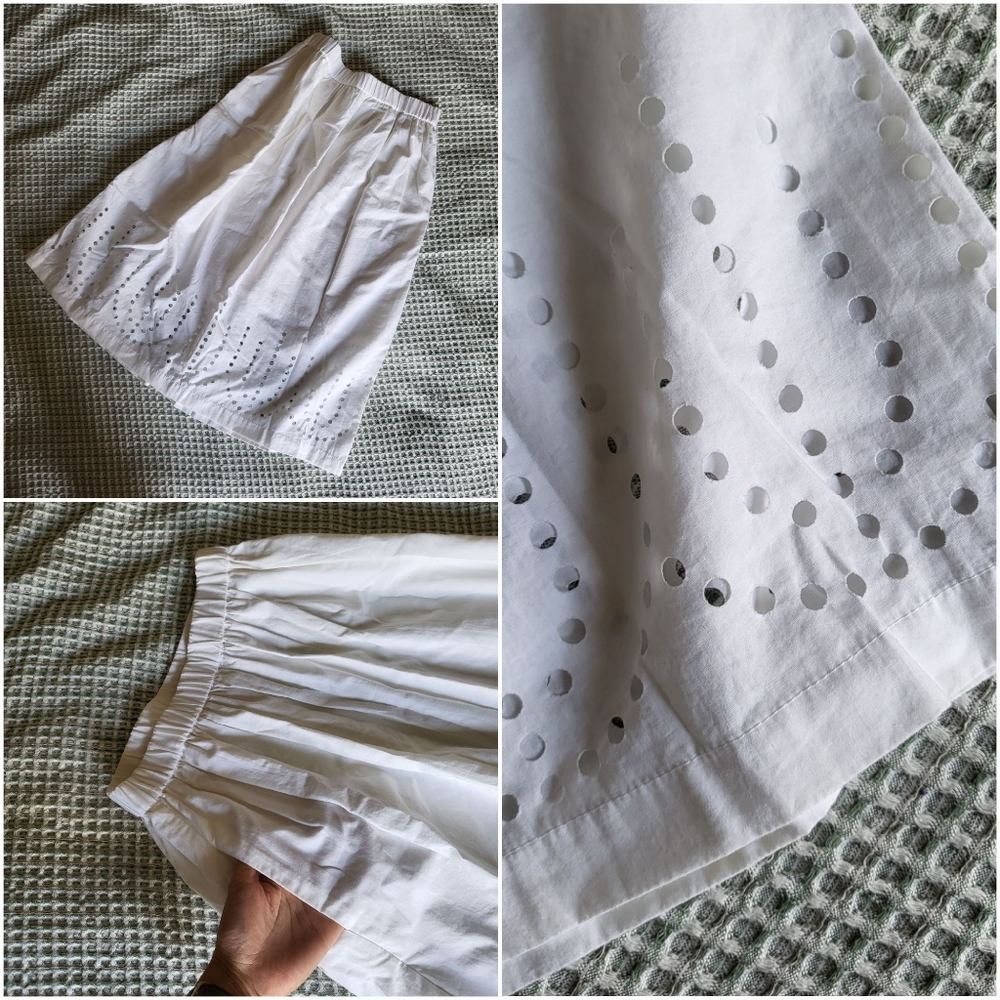 100% Cotton Eyelet Hem A Line Midi Skirt with Pockets